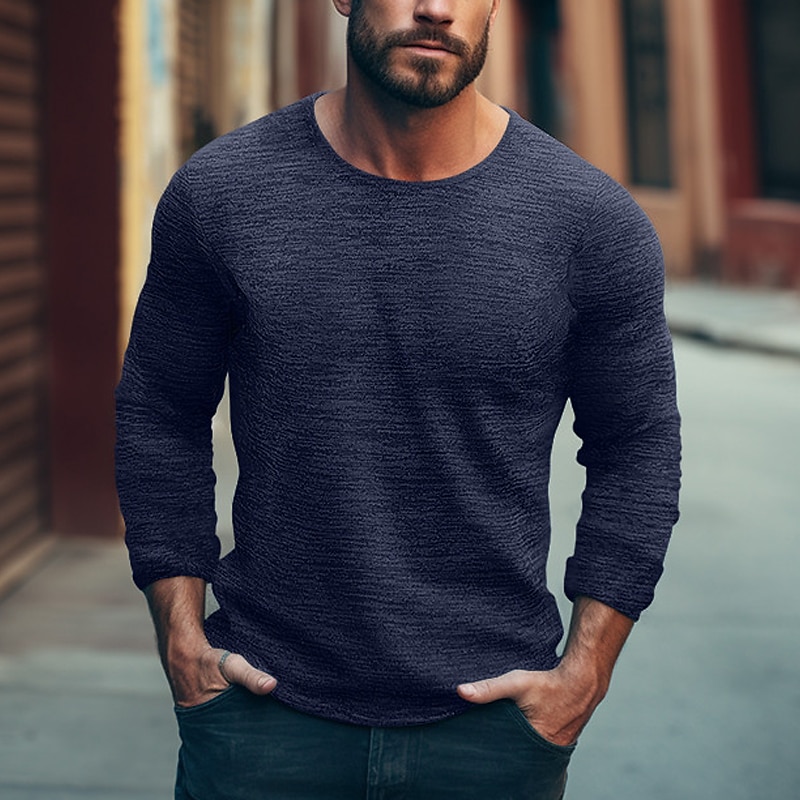 Men's T shirt Tee Tee Top Long Sleeve Shirt Plain Crew Neck Street Vacation Long Sleeve 