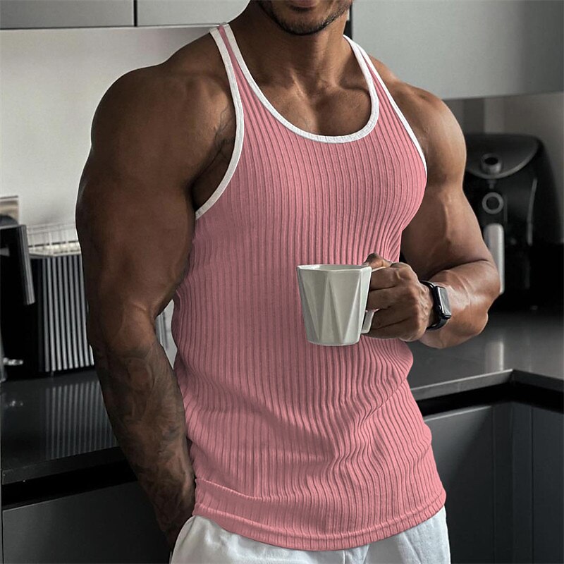 Men's Tank Top Undershirt Sleeveless Shirt Wife beater Shirt Color Block Pit Strip Crew Neck Outdoor Going out Sleeveless Clothing Apparel Fashion Designer Muscle