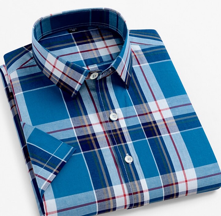 Men's Dress Shirt Casual Shirt Plaid  Check Shirt  Graphic Prints Square Neck Light Yellow Light Pink Black / Gray White / Green Sea Blue Casual Daily Short Sleeve collared shirts Clothing Apparel