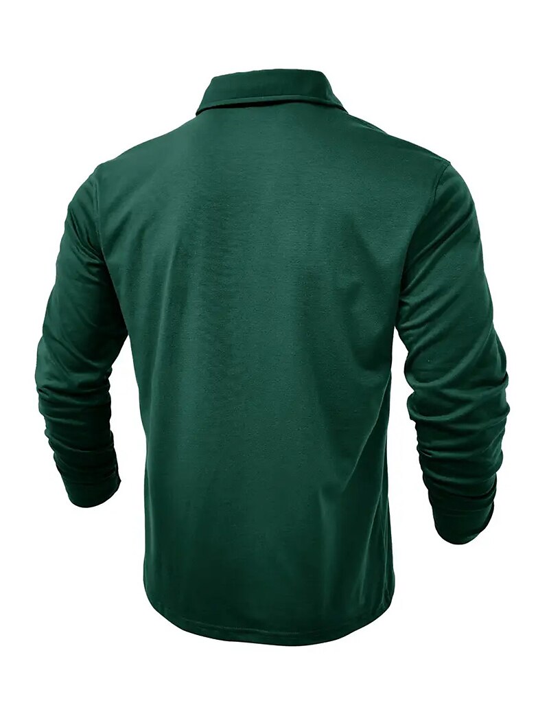 Men's Button Up Casual Sports Lapel Long Sleeve Fashion Basic Plain Button Pocket Spring &  Fall Regular Fit Polo Shirt