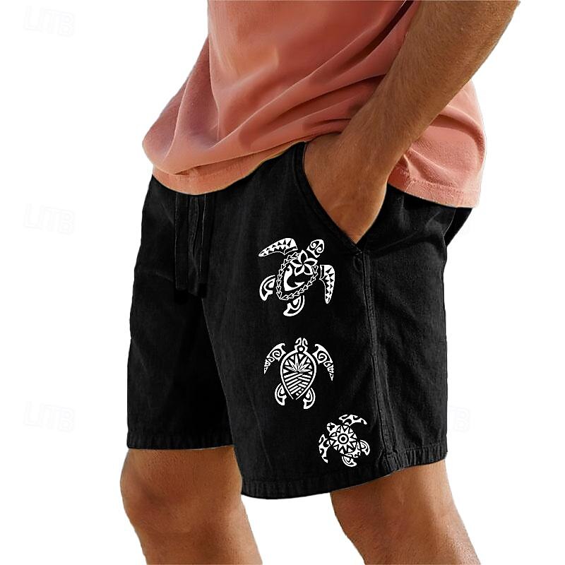 Men's Cotton Shorts Summer Shorts Beach Shorts Print Drawstring Elastic Waist Animal Comfort Breathable Short Outdoor Holiday Going out Cotton Blend Hawaiian Casual ArmyGreen White