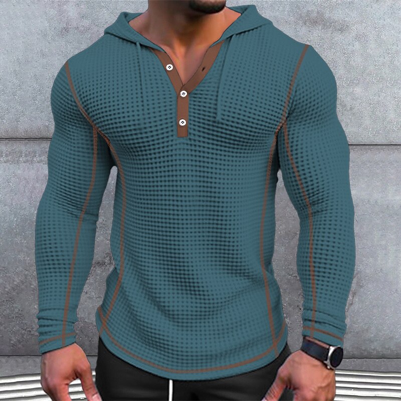 Men's Basic Waffle Henley Shirt Tee Top Long Sleeve
