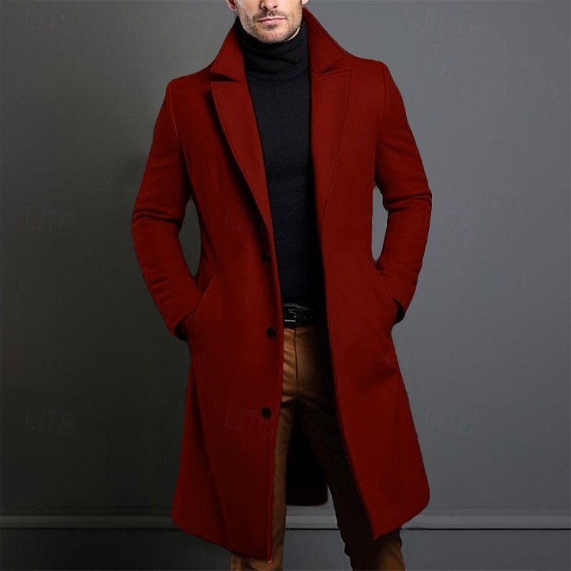 Men's Winter Coat Overcoat Long Trench Coat Outdoor Daily Wear Fall & Winter 95% Polyester 5% Spandex Outerwear Clothing Apparel Fashion Streetwear Plain Lapel Double Breasted