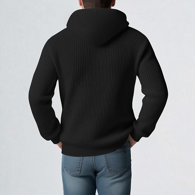Men's Pullover Sweater Jumper Knit Sweater Ribbed Knit Regular Tops Knitted Plain Hooded Fashion Basic Vacation Daily Wear Clothing Apparel Fall & Winter Black Khaki M L XL