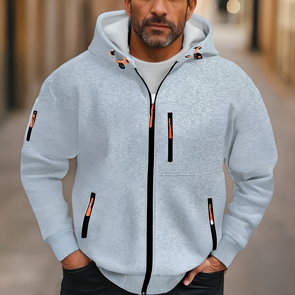 Men's Hoodie Full Zip Hoodie Fleece Hoodie Black Wine Navy Blue Royal Blue Dark Green Hooded Plain Pocket Sports & Outdoor Daily Holiday Polyester Streetwear Basic Casual Fall Winter Clothing Apparel