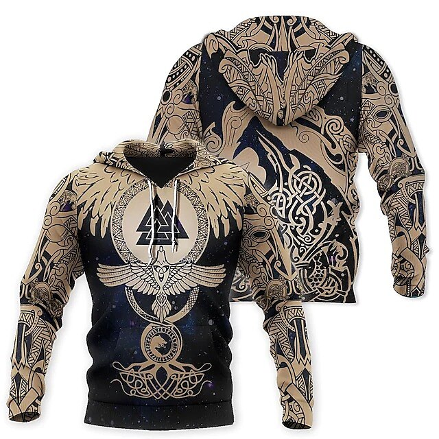 Men's Hoodie Pullover 3D Print Plus Size Basic Long Sleeve Sweatshirt