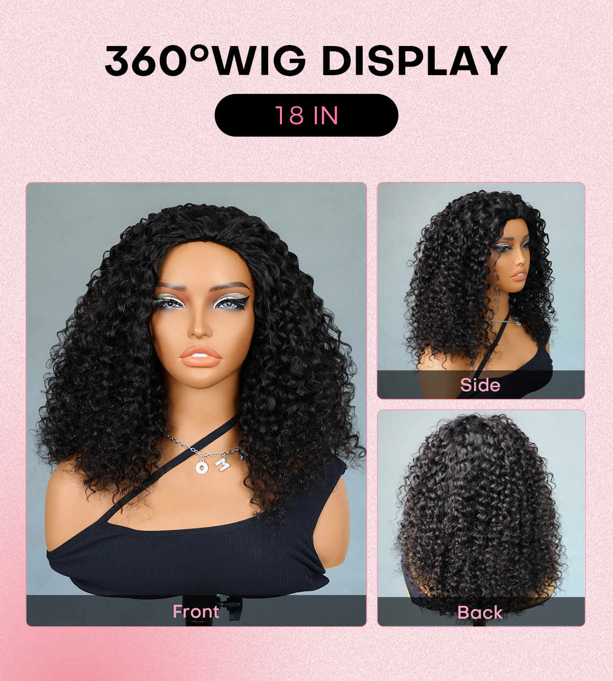18 inch water wave half wig natural black