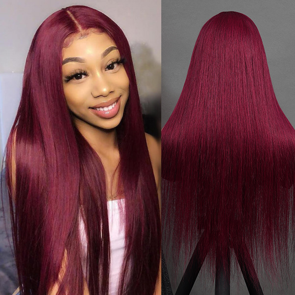 OhMyPretty Wear Go Glueless 99J Color Straight 6x4 Lace Wig With Pre-plucked Hairline Tiny Knots Pre-Cut Zig Zag Lace
