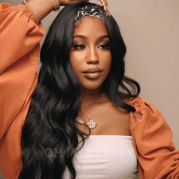 Body Wave Human Hair Cheap Headband Wig 180% Density