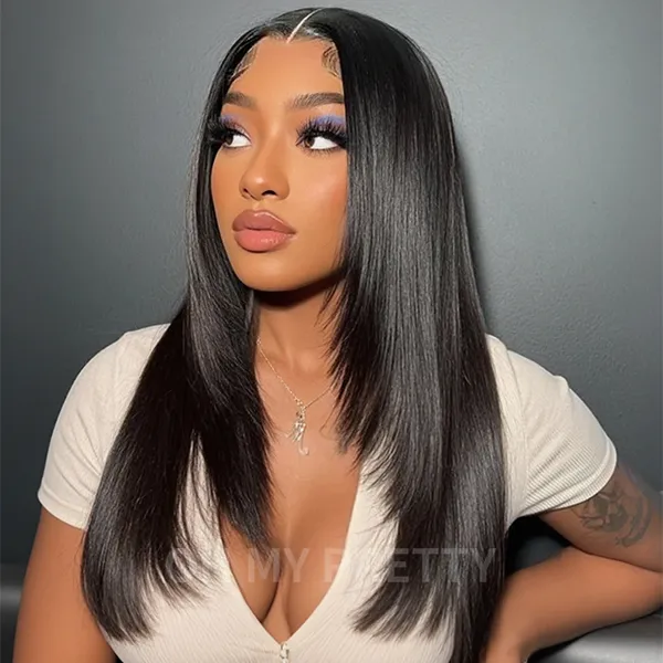Natural Black Layered Cut Straight Wig