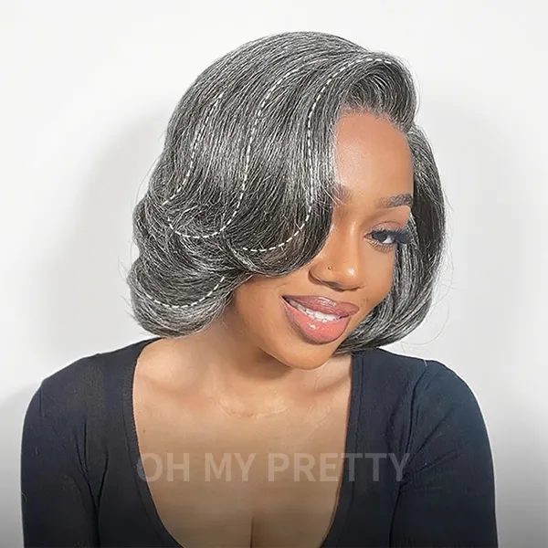 Boss Vibe Salt and Pepper Layered Bob Wear Go Glueless Wig