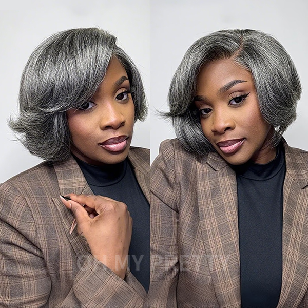 Boss Vibe Salt and Pepper Layered Bob 7x5 Lace Wig