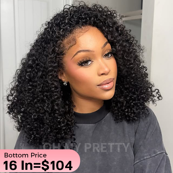 OhMyPretty Wear Go Half Wig 3 IN 1 Kinky Curly Flip Over Wig For Beginner Invisible Hairline