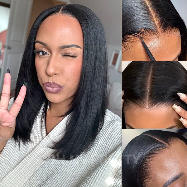 Ultra Natural Wear Go Layered Cut Yaki Straight Invisi Draw Strings Silky Bob 9x6 Tpart Lace Glueless Wig | Classic & Chic