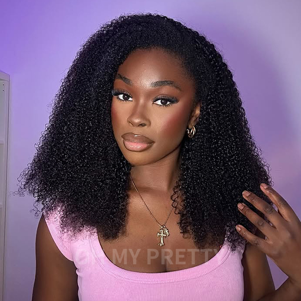 OhMyPretty Wear Go Half Wig 3 IN 1 Afro Curly Flip Over Wig For Beginner Invisible Hairline