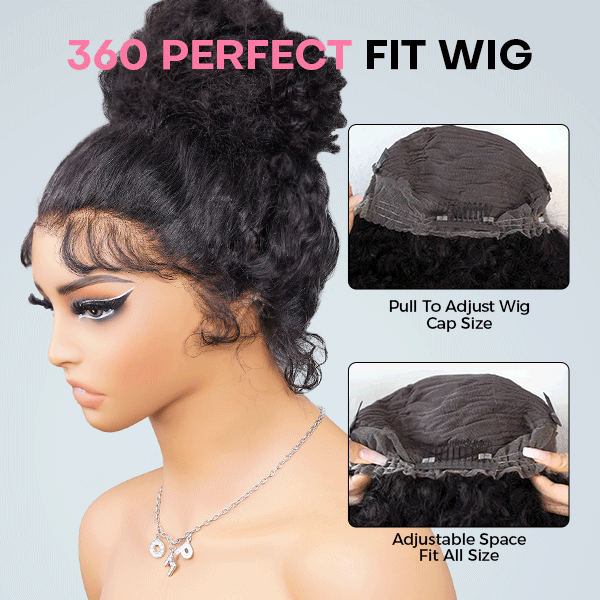 OMpretty 360 Water Wave Invisi Drawstring Wear Go Glueless Pre-Bleached And Pre-Cut Lace Human Hair Wig