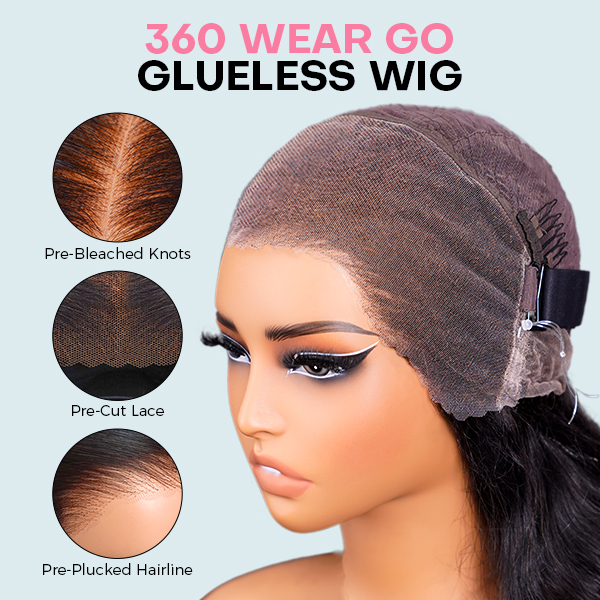 OMpretty 360 Water Wave Invisi Drawstring Wear Go Glueless Pre-Bleached And Pre-Cut Lace Human Hair Wig