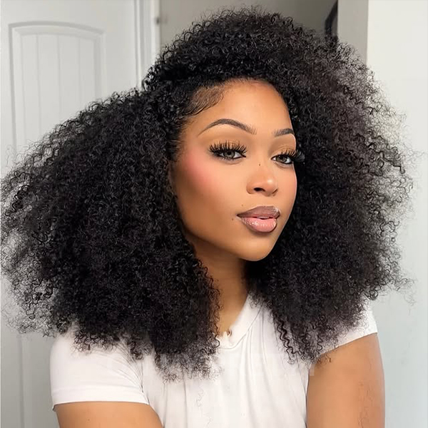 OhMyPretty Wear Go Half Wig 3 IN 1 Afro Curly Flip Over Wig For Beginner Invisible Hairline