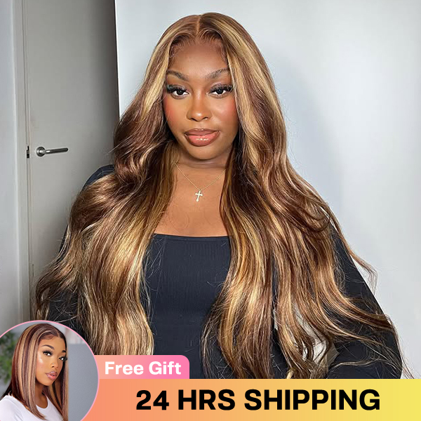 BOGO | Wear Go Glueless Highlight Brown Body Wave 7x5 Lace Wig With Pre-plucked Hairline Tiny Knots Pre-Cut Zig Zag Lace