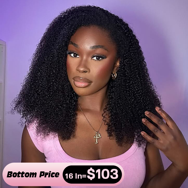 OhMyPretty Wear Go Half Wig 3 IN 1 Afro Curly Flip Over Wig For Beginner Invisible Hairline