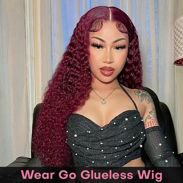Wear Go Glueless 99J Color Water Wave 6x4 Lace Wig With Pre-plucked Hairline