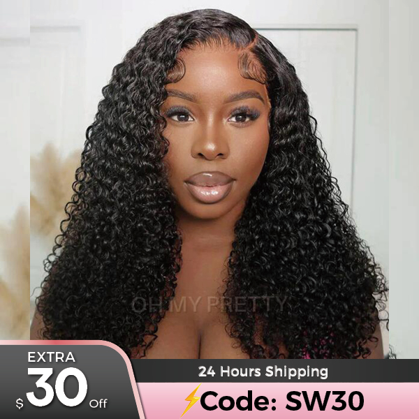 OhMyPretty Kinky Curly Wig 13x4 HD Lace Front Wig With Pre-plucked Edges