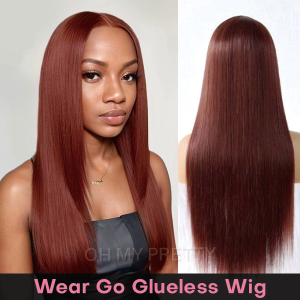 Wear Go Glueless Reddish Brown Color Straight 6x4 Lace Wig With Pre-plucked Hairline