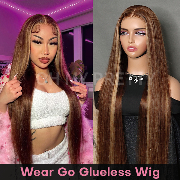 Wear Go Glueless Highlight Brown Straight 6x4 Lace Wig With Pre-plucked Hairline
