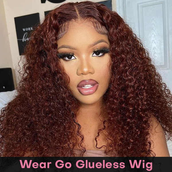 Wear Go Glueless Reddish Brown Color Kinky Curly 6x4 Lace Wig With Pre-plucked Hairline