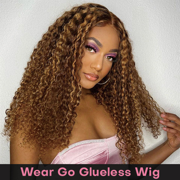 Glueless Highlight Brown Kinky Curly 6x4 Lace Wig