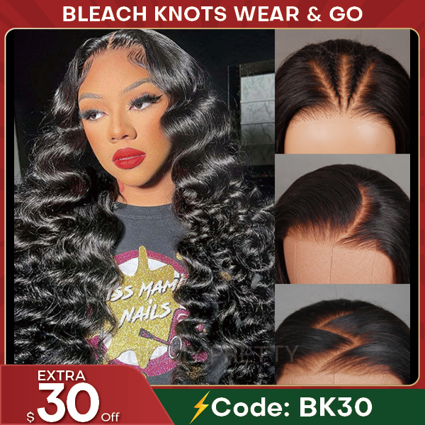 Glueless Loose Deep Wave Bleache Knots Pre Cut Lace Closure Wig With
