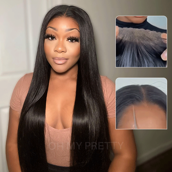 OhMyPretty Glueless Straight And Body Wave Wear Go 6x4 HD Lace Wig With Pre-Plucked Natual Hairline Pre-Cut HD Lace Tiny Knots
