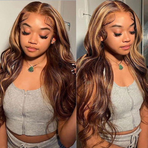 OhMyPretty Highlight Brown Glueless 6x4 Lace Body Wave Wig Breathable Cap
