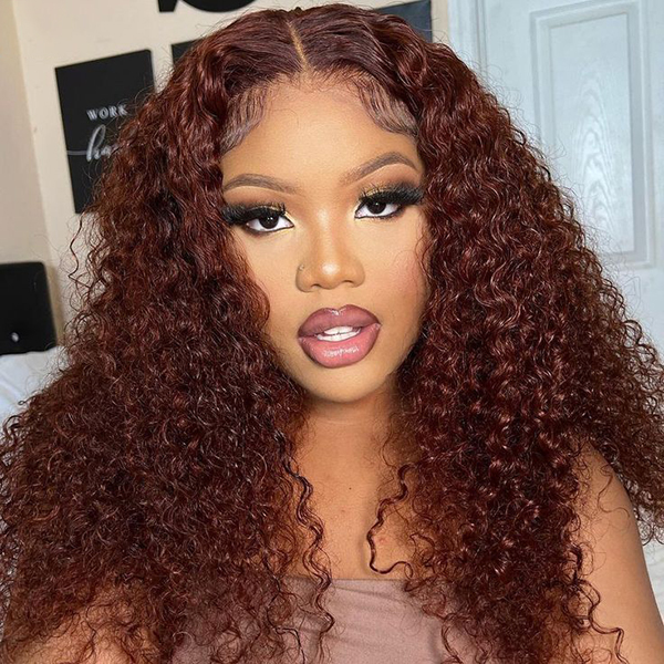 Wear Go Glueless Reddish Brown Color Kinky Curly 6x4 Lace Wig With Pre-plucked Hairline
