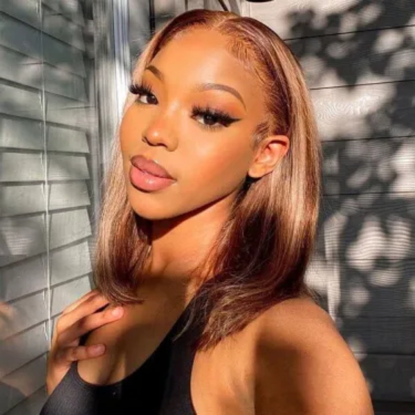 10 inch highlight brown glueless 6x4 lace straight wig