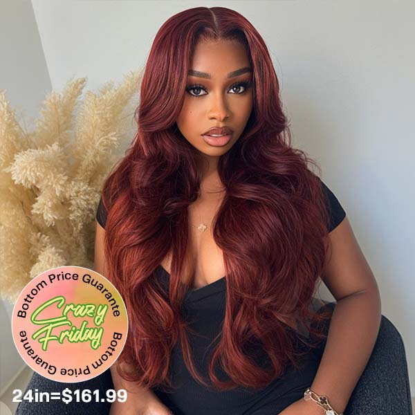 OhMyPretty Face-Framing Layers Reddish Brown Color Wear Go Upgraded Body Wave Glueless 6x4 Lace Wig With Pre-plucked Hairline