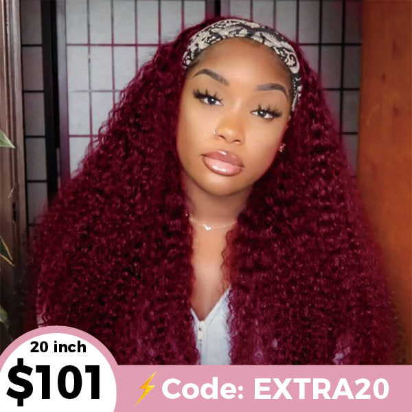 OhMyPretty Kinky Curly 99J Color Human Hair Headband Wig