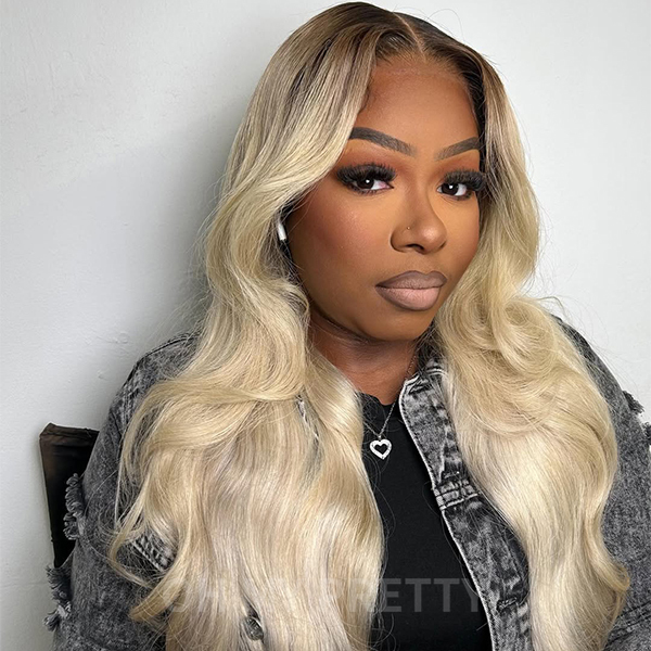 Blonde With Brown Roots Straight 13x4 Lace Front Wig