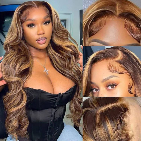 Best Glueless Human Hair Wigs Highlight Brown Body Wave