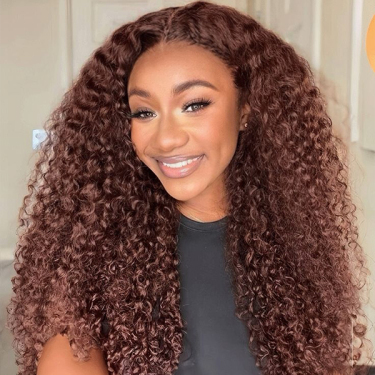 22 Inch Wig Reddish Brown Color Kinky Curly 6x4 Lace Wig