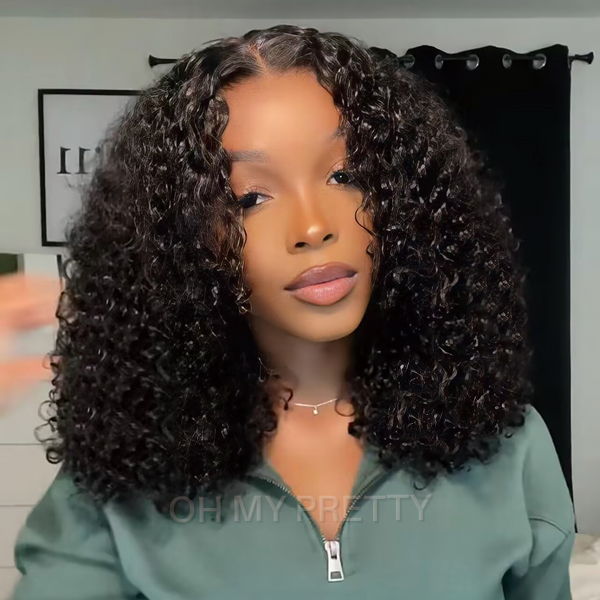 OhMyPretty Wear Go Kinky Curly Glueless 6x4 HD Lace Wig Super Natural Hairline Silky Human Hair Pre plucked &Pre Bleached & Pre Cut