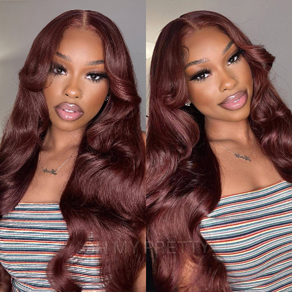 Wear Go Glueless Reddish Brown Color Body Wave 6x4 Lace Wig With Pre-plucked Hairline