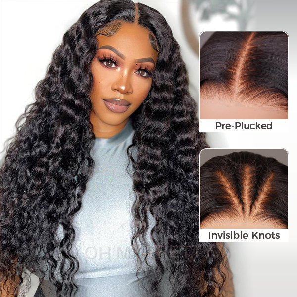 OhMyPretty Bleach Knots Glueless Loose Deep Wave Wear Go 6x4 HD Lace Wig With Pre-Cut HD Lace Pre-Plucked Realistic Hairline Tiny Knots