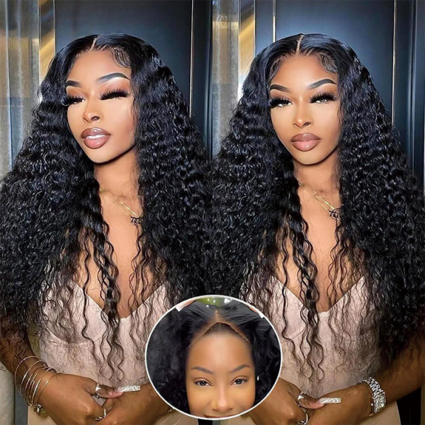 Pre Cut Lace Wig Bleach Knots Glueless Deep Wave HD Lace Wig
