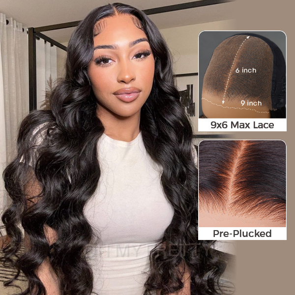 OhMyPretty Wear Go Glueless 9x6 Lace Body Wave Wig M Cap Pre Cut Lace with Natural Hairline Mini Knots