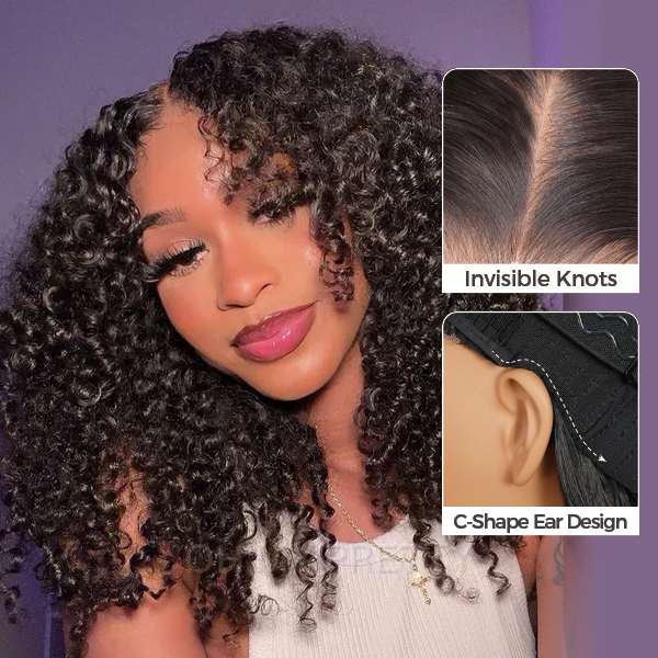 OhMyPretty Wear Go Glueless 9x6 Lace Kinky Curly Wig M Cap Pre Cut Lace with Natural Hairline Mini Knots