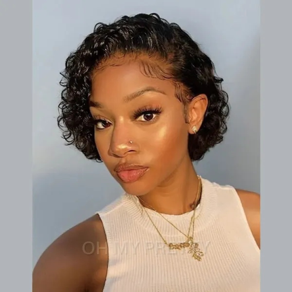 4 inch wig short curly pixie cut bob 13x4 lace frontal