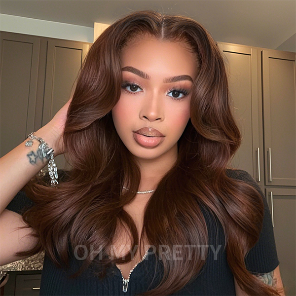Face-Framing Layers #4 Dark Brown Colored Body Wave Wear Go Wig 6x4 Lace Closure 180% Glueless Color Wig