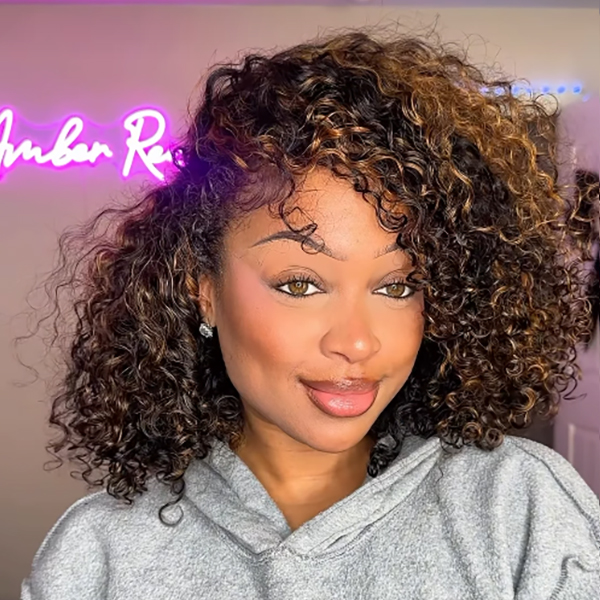 Subscribers-only | Highlight Brown Half Wig Water Wave Short Bob 3 in 1 Wear Go Flip Over Wig Invisible Hairline Draw-strings For Beginner
