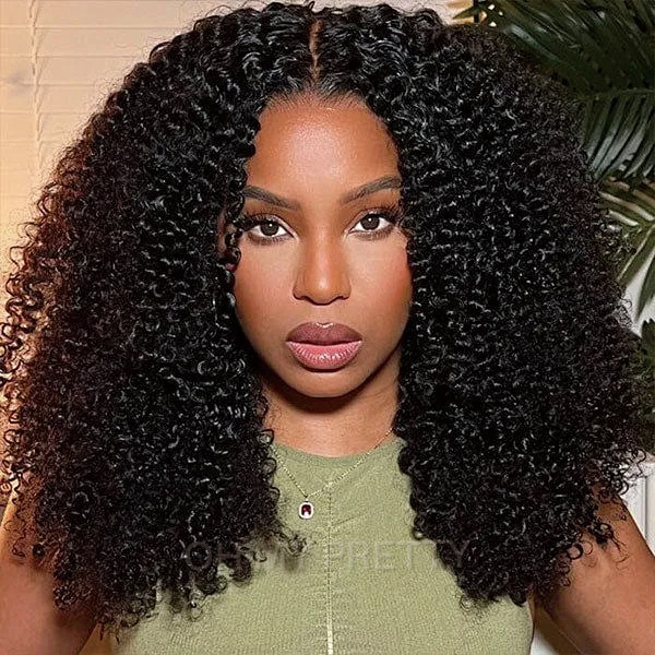 Pre-Cut&Plucked&Bleached Lace 22 Inch Kinky Curly 6x4 Glueless Wear Go Wig Sale